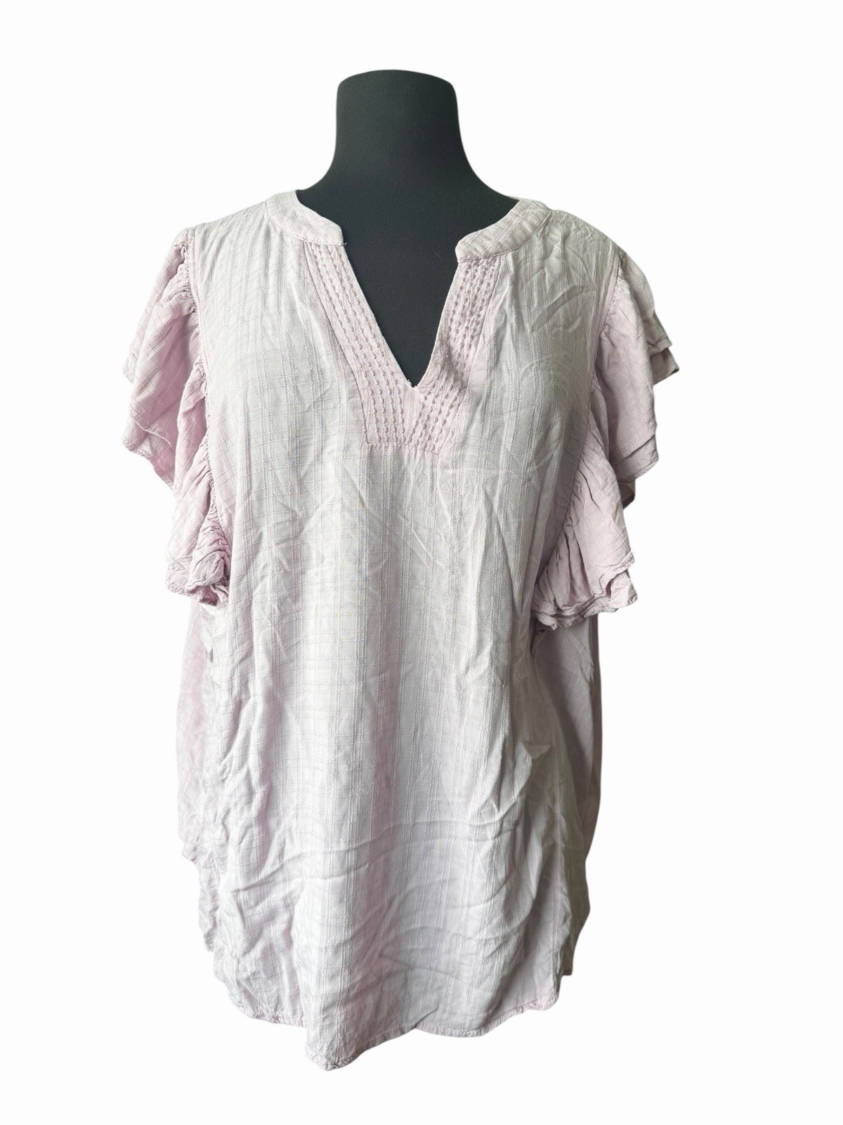 maurices Light Pink Ruffle Split Neck Short Sleeve Blouse Plus 2X