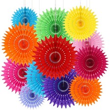 12 PCS Paper Fans Mexican Party Decorations Tissue Flowers Room Wall Hanging