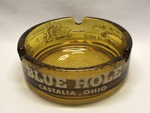 1960s Blue Hole Castalia Ohio Near Sandusky Souvenir 3-Scene Brown Glass Ashtray