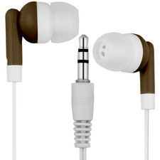 25 Bulk Lot Pack Brown/White 3.5mm Headphones / Earbuds / Great for Schools