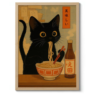 Noodle Cat Thief Anime Poster, Cute Ramen Wall Art Print