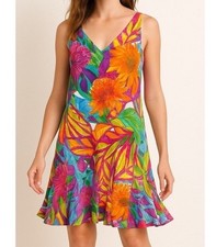 Lauren Ralph Lauren Women's Size 10P Pink Dress Resort Ruffle Tropical