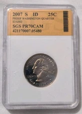 2007-S IDAHO Proof Washington Statehood Quarter SGS PR70CAM ID