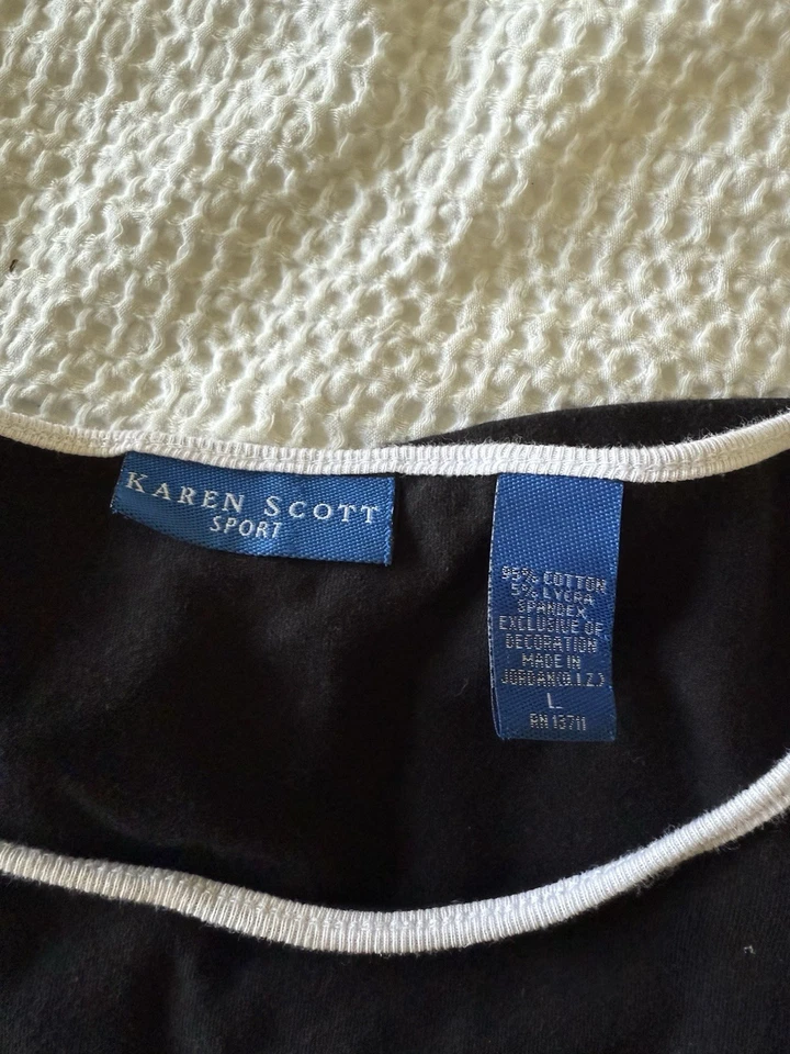 Camiseta sin mangas Karen Scott vintage negra con 1 botones blancos y un cuello redondo! Talla L. Foto 3 de 4