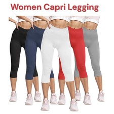 Women Cropped 3/4 Capri Length Leggings Stretchy Ladies Comfy Pants 8-22 UK