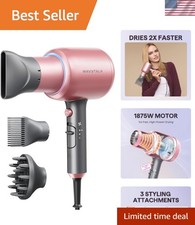 Rose Gold Ionic Hair Dryer with 3 Attachments: Curl, Smooth & Style Effortlessly