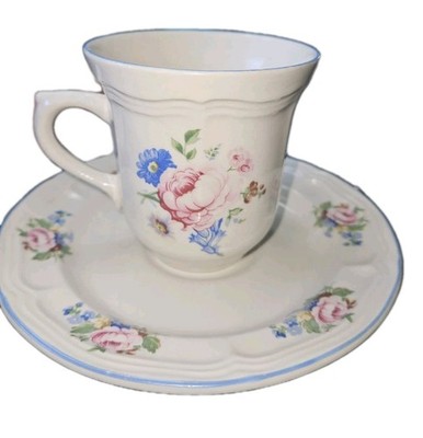 Perugino Stoneware Cup & Saucer Set Floral Rose Cottagecore Shabby Chic Tea