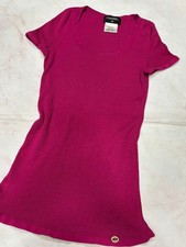 CHANEL Ribbed Tunic Top Size 38 Pink Cotton Silk Short Sleeve