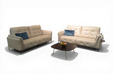 2 Seater Sofas Two Piece Suite Power Recliners Grey Italian Leather BOLZANO