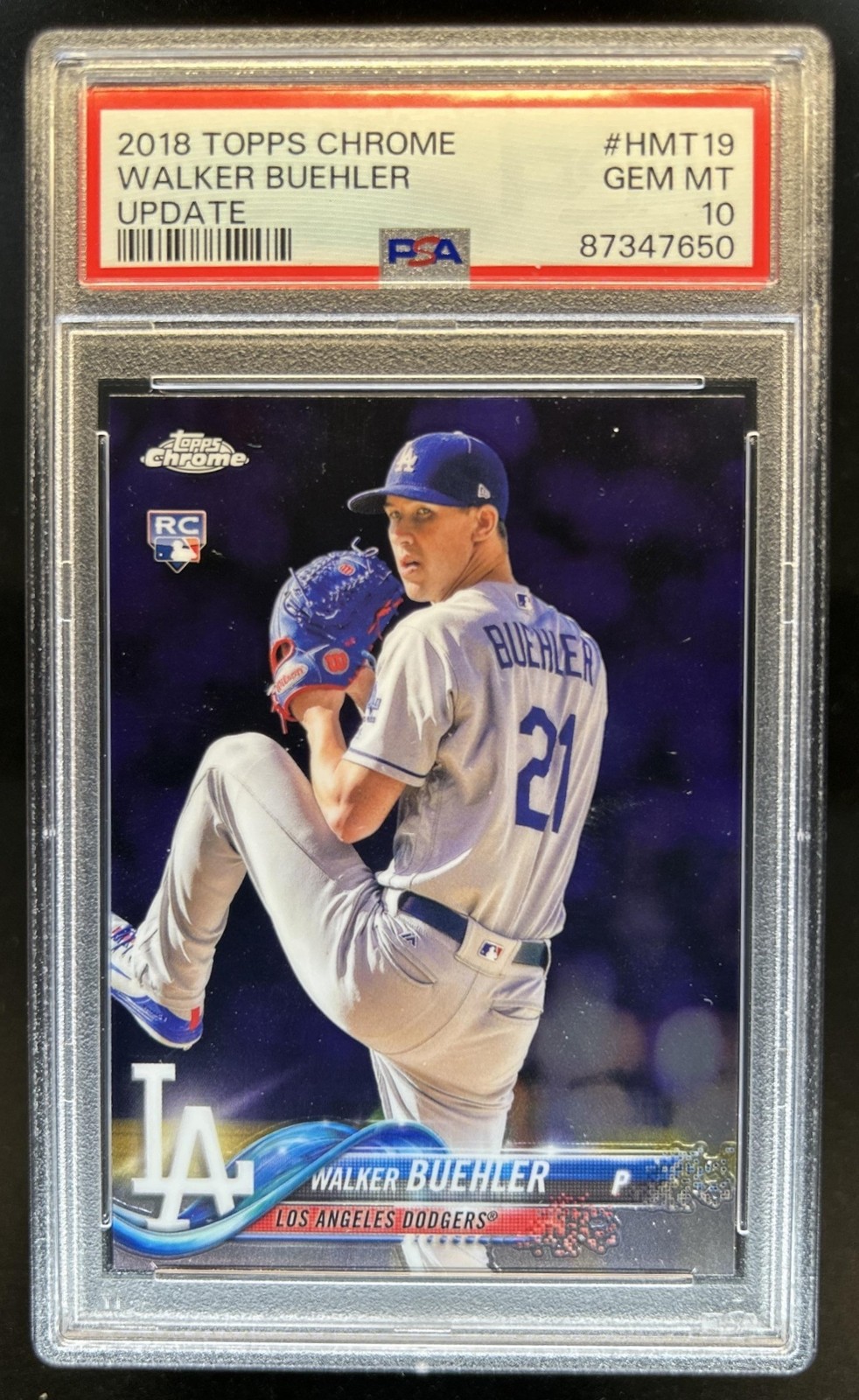 2018 Topps Chrome Update Walker Buehler RC Rookie #HMT19 Dodgers PSA 10 GEM MINT view 1