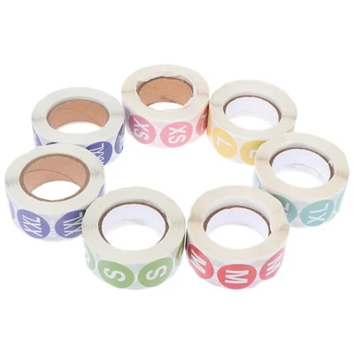 7 Rolls Clothing Size Label Round Sticker Self Adhesive Paper Apparel Tag - Image 1 of 4