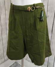 Vintage 1950s High Waist Wool Shorts Green Pleated Mid Century Mod Style Falcon