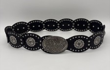Fossil Black Leather Western Concho Belt Silver Floral Studded Small BT2346001