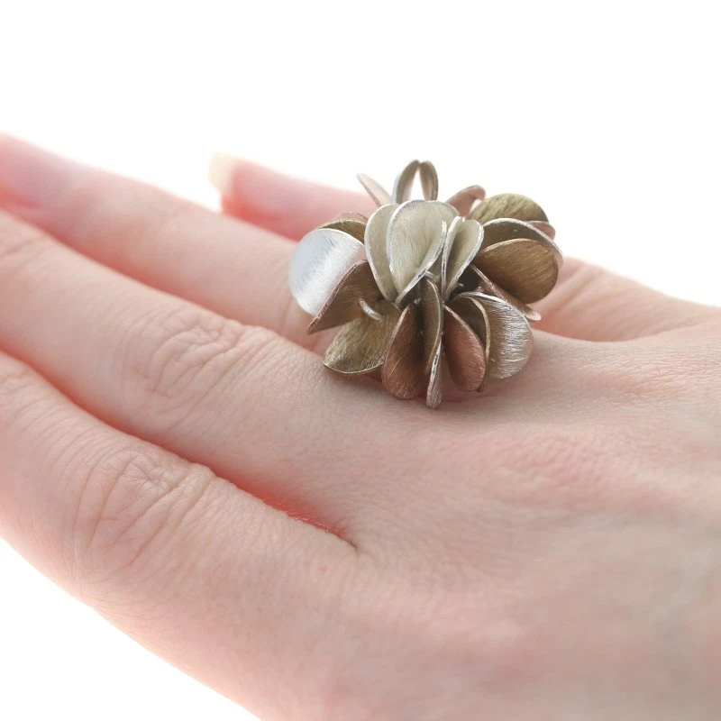 Silpada Cha Cha Cocktail Statement Ring - Sterling 925 Brass Floral R1978 Size 6 - Image 4 of 4