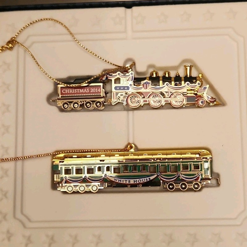 The White House Historical Association 2014 Christmas Metal Train Ornaments 2pc