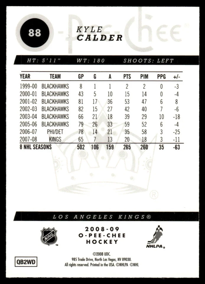 2008-09 O-Pee-Chee Metal Kyle Calder Los Angeles Kings #88 - Image 2 of 2