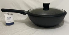 D&W Deane & White 12” Wok-Black W/Lid & Long Handle Non-Stick NWT