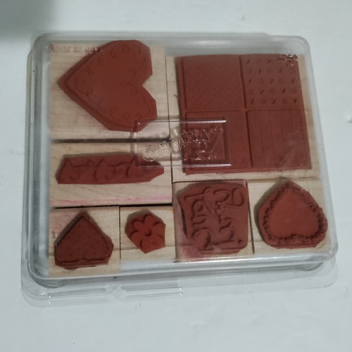 Juego de 7 estampillas de goma Stampin' Up Loving Hearts montadas en madera 2003 - Imagen 4 de 7