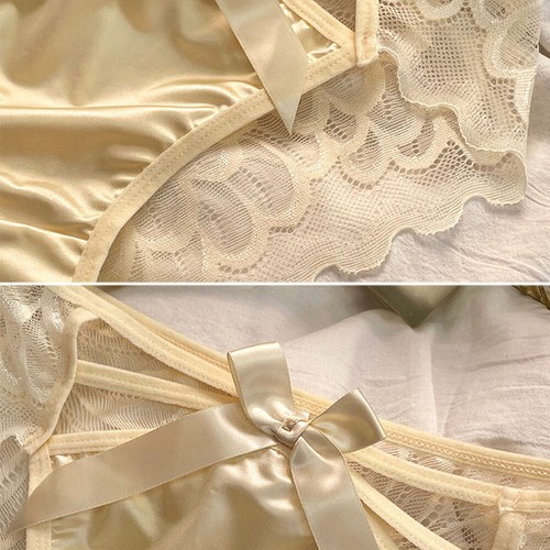 Womens Satin Ruffle Panties Satin Hollow Out Lace Briefs UK GIRL Silky Knickers - Picture 14 of 26