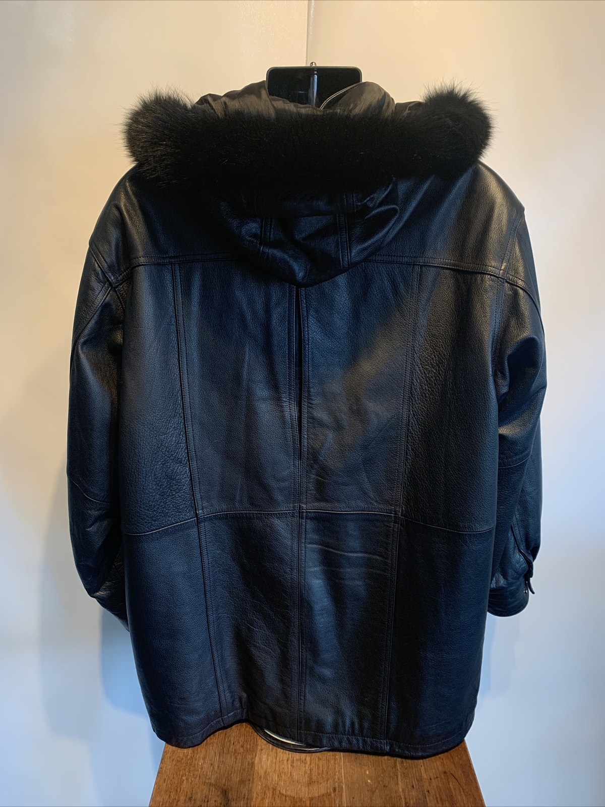 Field Gear Womens Black Leather Parka Coat Fox Fur Re… Gem