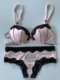 NEW Victoria's Secret Tease Push Up Bra & Cheeky Panty Set Pink Black