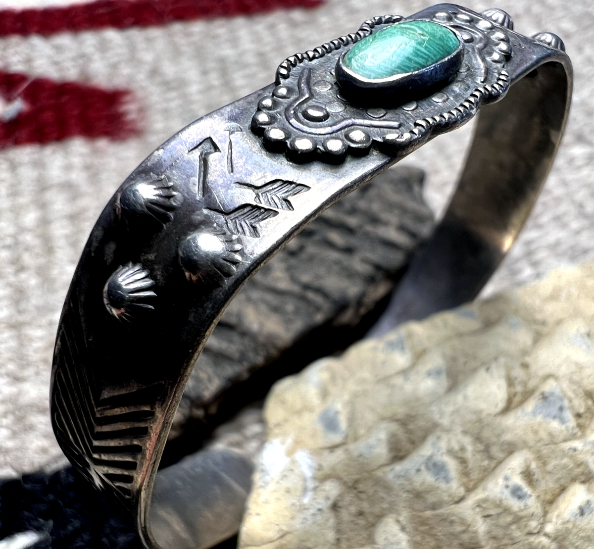 Vtg ZIPPER DESIGN Fred Harvey Era TURQUOISE CUFF BRACELET sterling