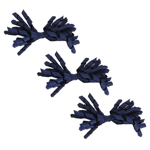 Girls Navy Ribbon Hair Bow 4.5 inches Wide Curly Korker 3