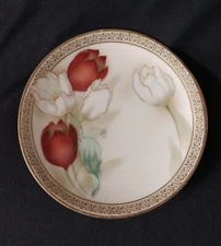 RS PRUSSIA GERMANY Porcelain Plate w TULIPS Gold Rim 6 1/2" Art Deco