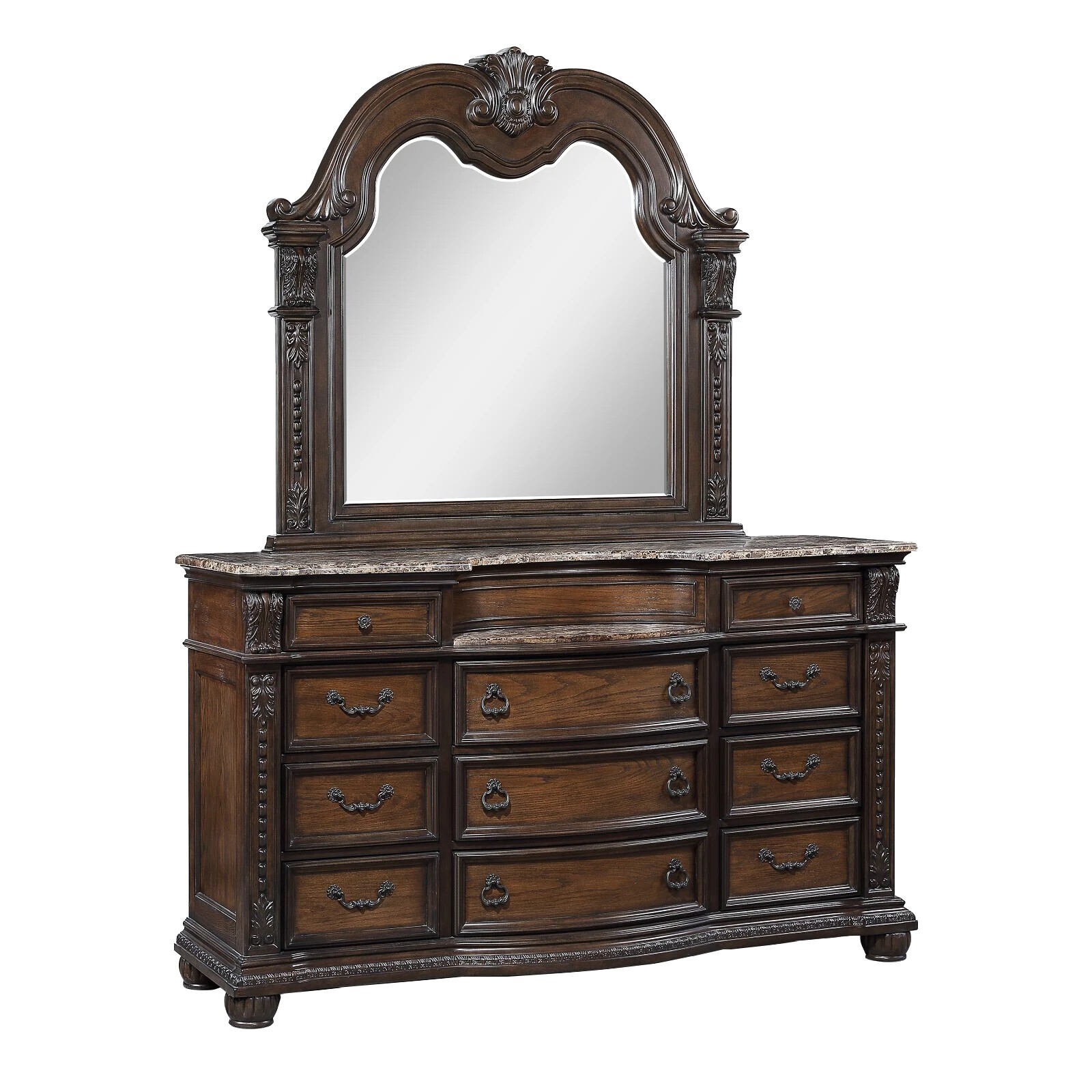 NEW 5PC Master Queen or King Bedroom Suite Coffee Brown Marble Top Bed/D/M/N/C