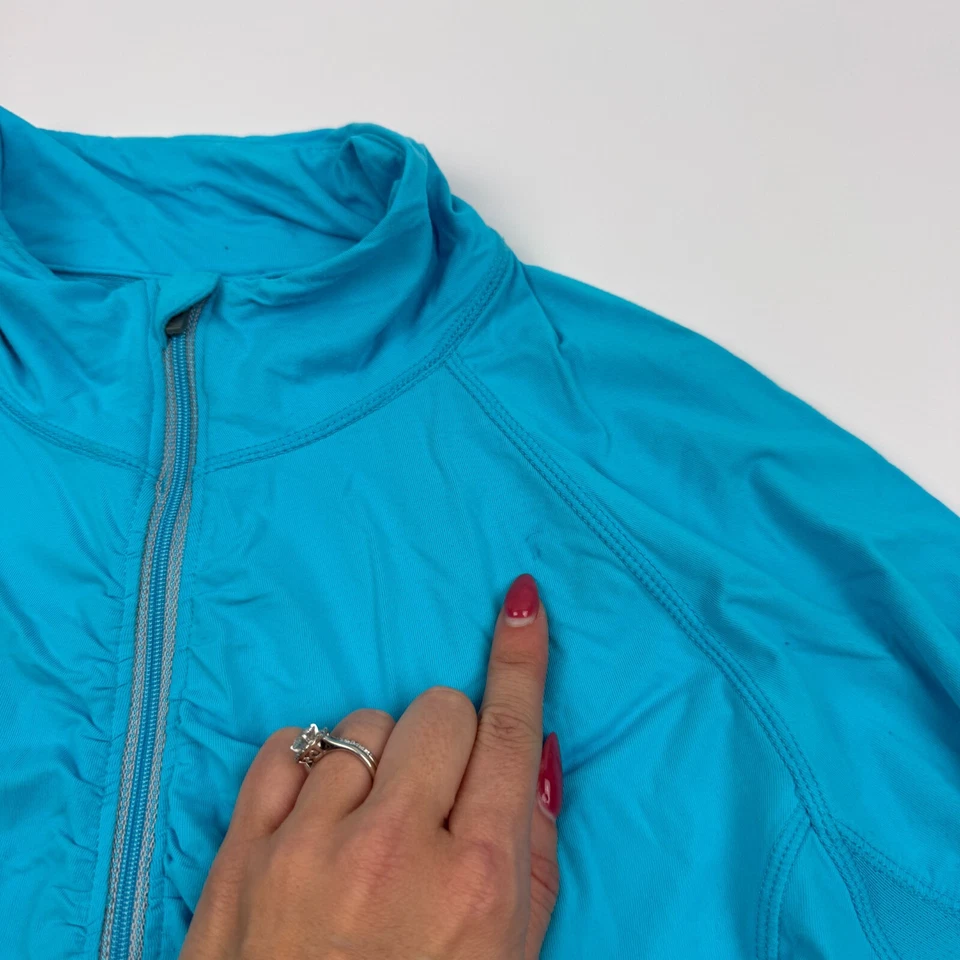 Camisa Pullover Azul Mandarina 1/4 Cremallera Manga Larga Agujeros para Pulgar Bolsillo con Cremallera Talla L Foto 4 de 4