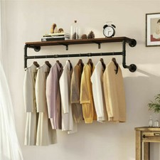 Thicken Metal Pipe Clothes Rack Wooden Clothes Hanger Shelf Holder Garment Rail