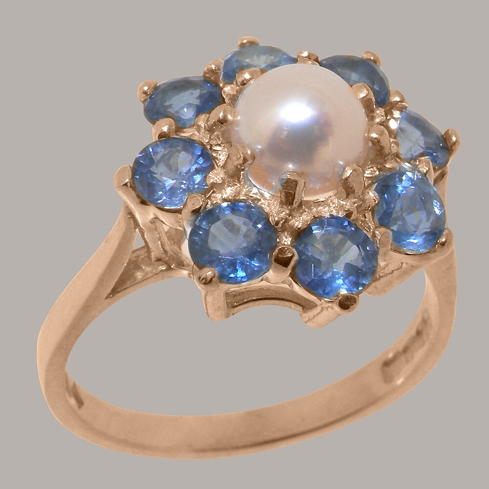 Solid 10k Rose Gold Pearl Sapphire Womens Cluster Ring Sizes to 12