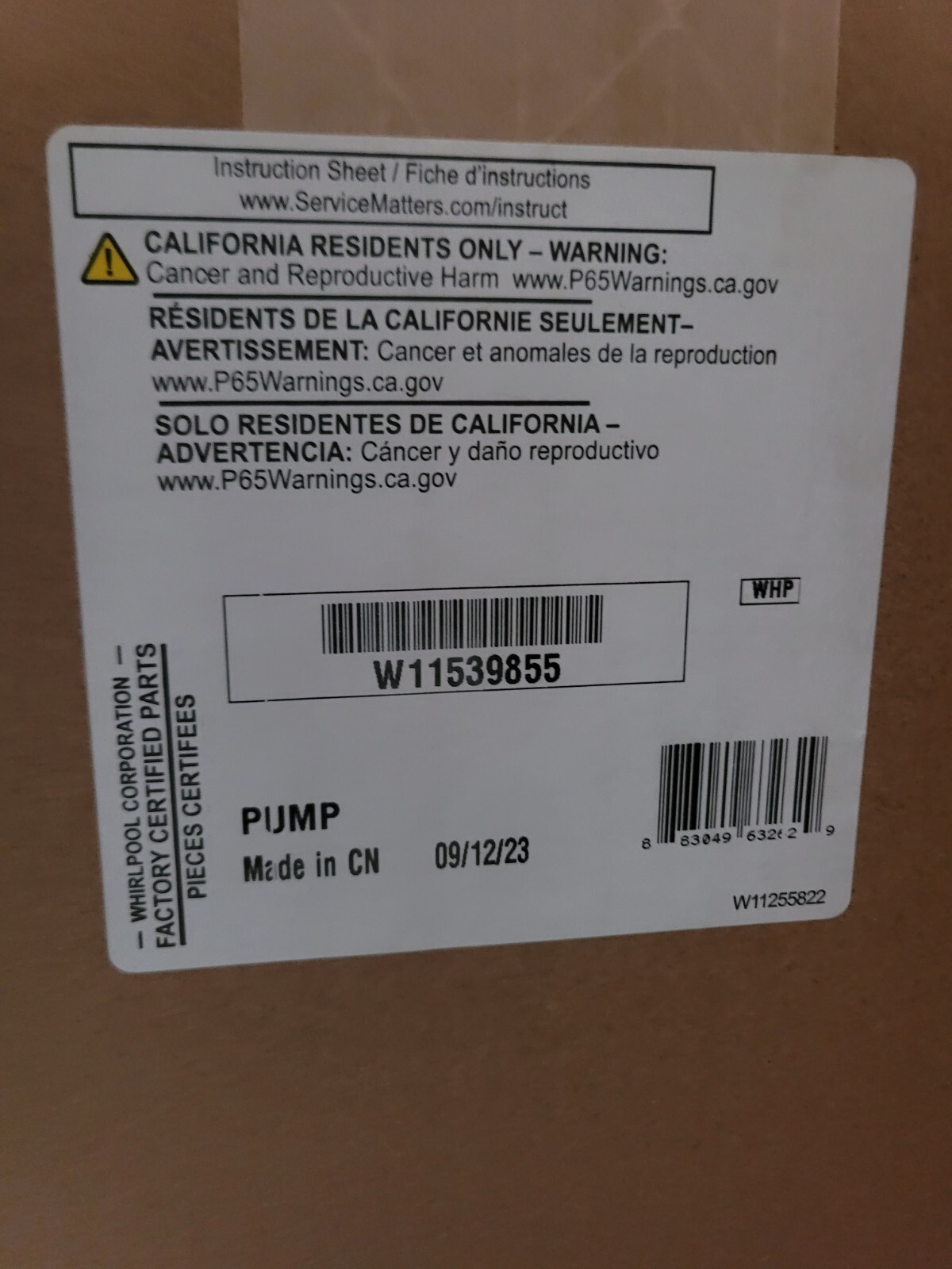 New Drain Pump For Whirlpool JennAir Kitchenaid Ice Machines. W11539855