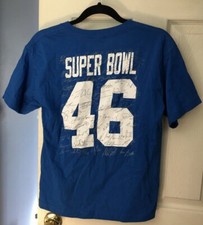 NY Giants Super Bowl XLVI Champions Vtg Facsimile Signature NFL Shirt Kids L NWT