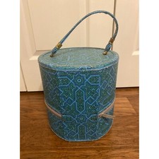 Vintage 1960's Mod Wig Travel Case, Green Blue Gold Specks