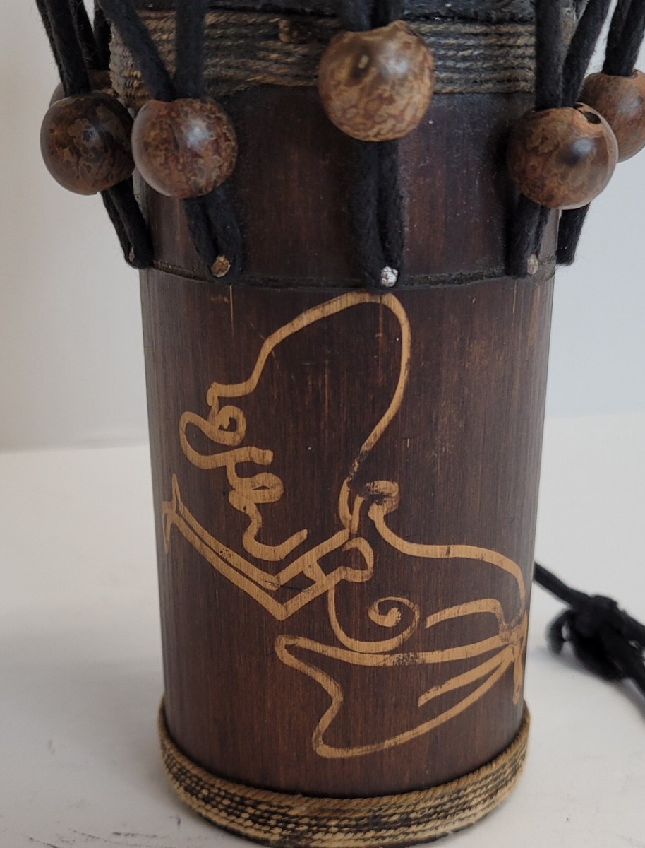 Vintage Hand-Carved African Djembe Drum Wood Wooden 7