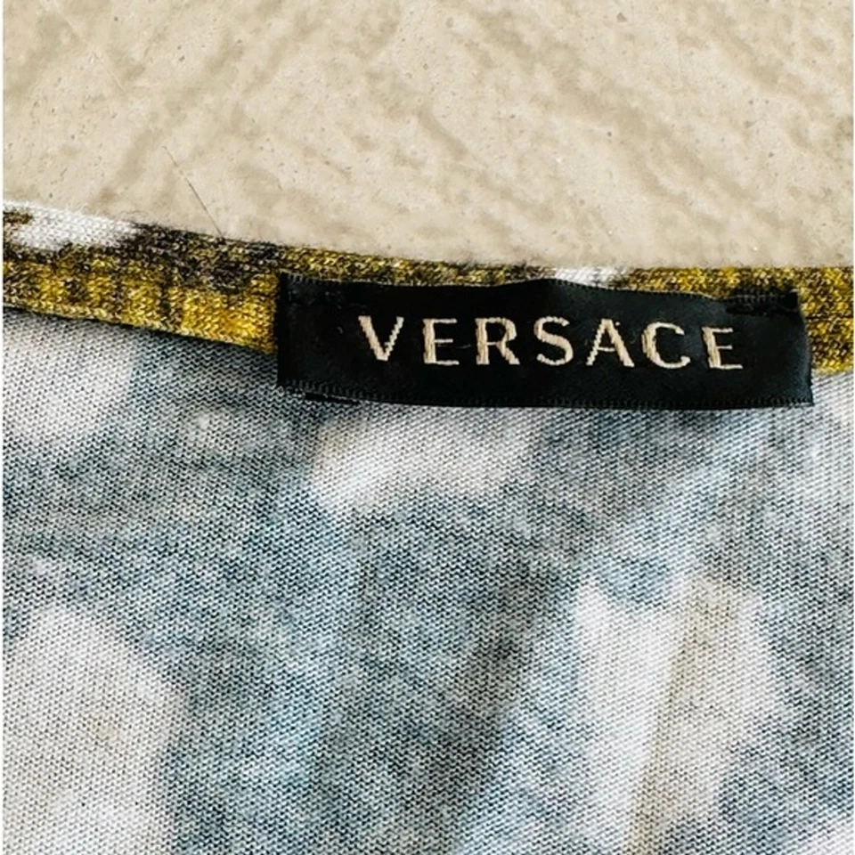 $1545 VERSACE Amarillo Plata Animal Manga Larga Imitación Envoltura Mini Vestido XS Mobwife Foto 3 de 4