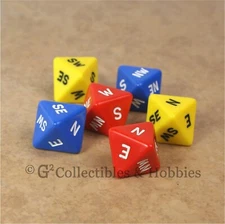 NEW Set of 6 Compass D8 Red Yellow Blue RPG Game Direction 8 Sided Dice D&D