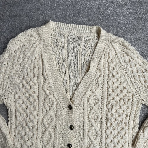 ARAN Damen Irisch Strickjacke Pullover Gr. M 100% WOLLE Zopfmuster 19913 Beige - Bild 2 von 7