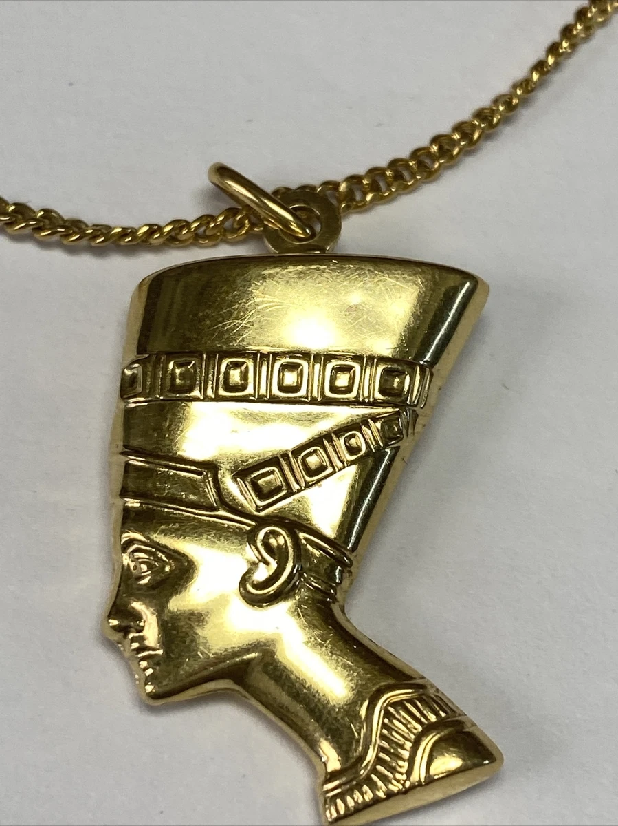 Estate 18k Yellow Gold Egyptian Queen Nefertiti Head Pendant 22