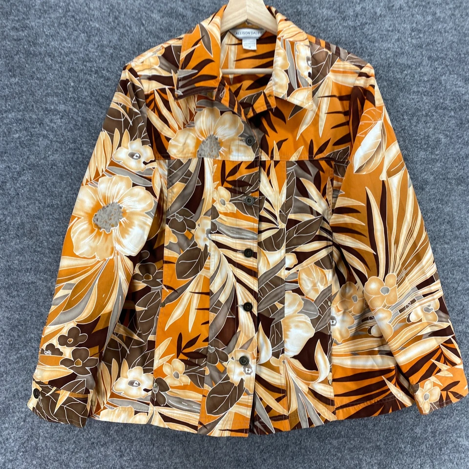Allison Daley Jacket Women 14 Orange Floral Button Up Collared Long Sleeve - Image 4 of 4