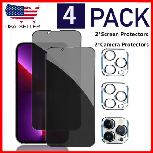 For iPhone 15 14 13 12 11 Pro Max Privacy Tempered Glass Screen Camera Protector - Picture 1 of 10