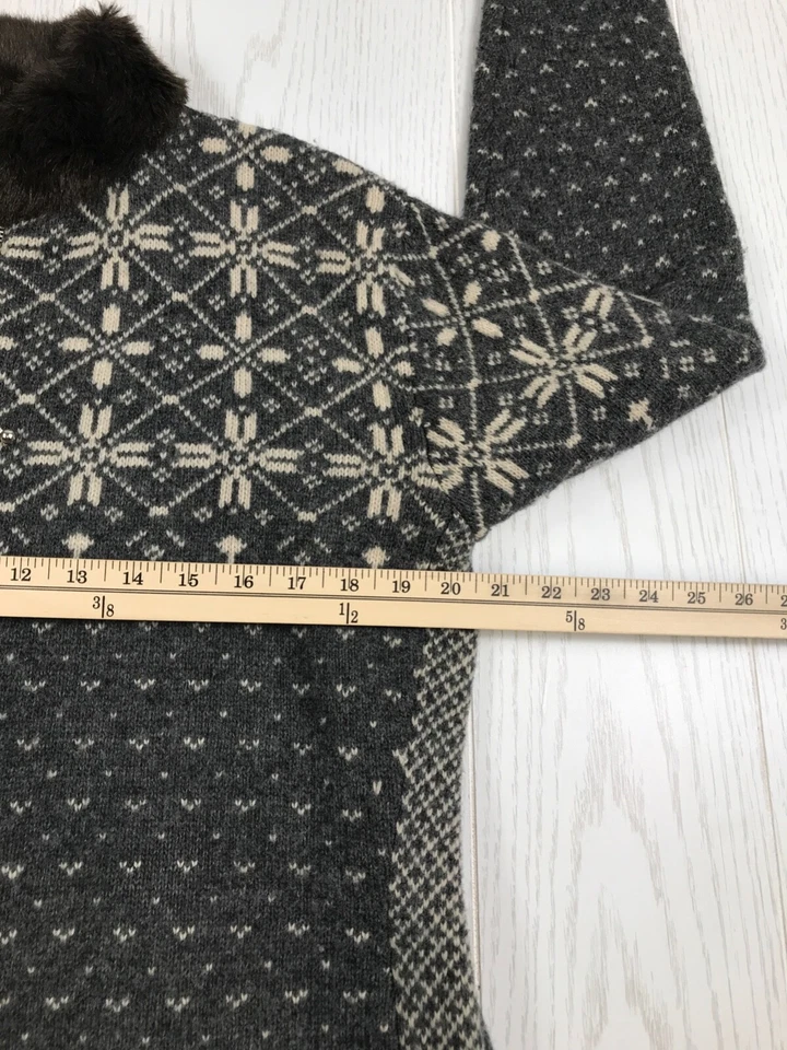 Vintage Lambswool Sweater Womens L Maurices Gray White Fair Isle Full Zip 90s - Изображение 3 из 4