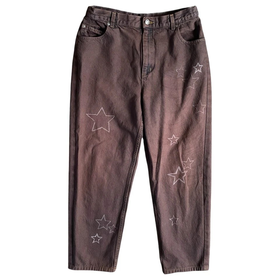 Liz Claiborne Vintage Star Print Distressed Jeans 16S Black Bleached Denim Punk - Image 2 of 4