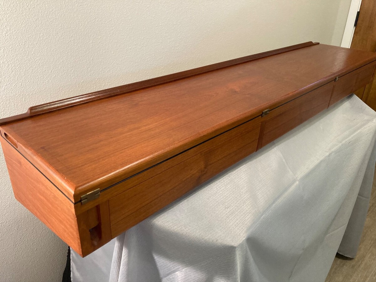 Wall-Mounted Teak Flip-Top Desk & Console by Arne Hovmand Wall-Mounted Teak Flip-Top Desk & Console by Arne Hovmand