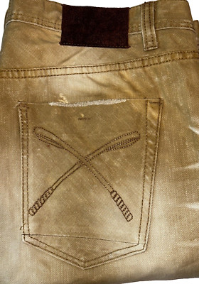 Akoo Men's Denim Jeans Shorts Tan Acid Wash 38