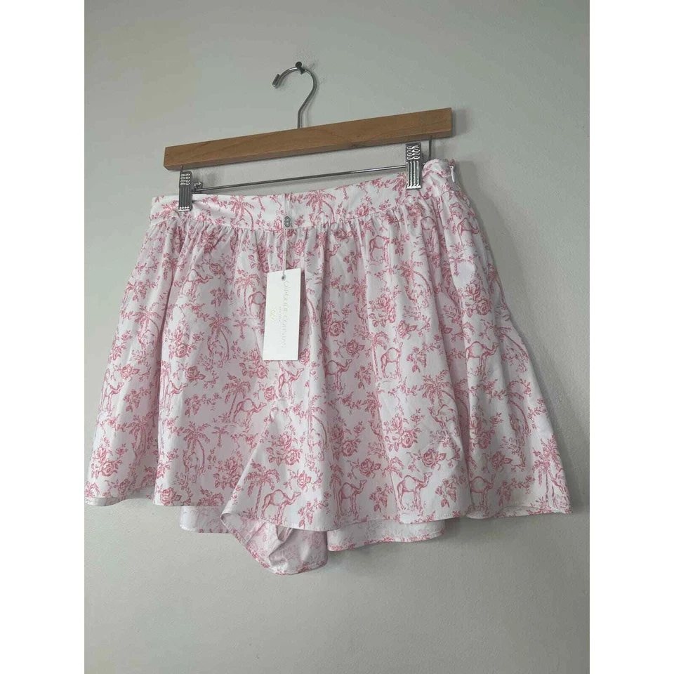 Caroline Constas Teagan Casual Shorts White Pink Camel Toile Size: Medium NWT - Image 3 of 4