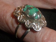 VINTAGE SOUTHWESTERN STYLED SOLID STERLING SILVER OVAL TURQUOISE RING-SIZE 5 1/2