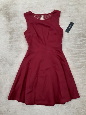 Lulus Women's XS Rich Red Sleeveless A-Line Lace Open Back Ponte Knit Dress  NWT