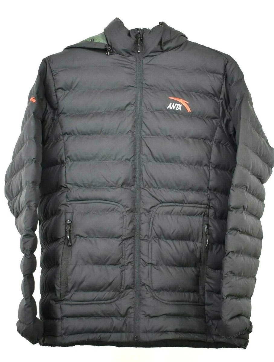 ANTA Mens Black Puffer Jacket Detachable Hood Full Zip Pockets Lined XL